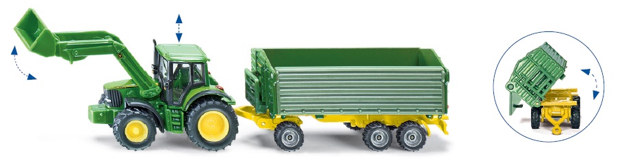 SIKU Farmer - John Deere s čelním nakladačem a přívěsem 1:87