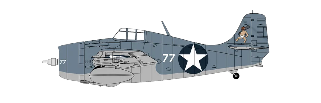 F4F-4 WILDCAT Letoun pilotovaný nadporučíkem Jamesem E Swettem, VMF-221 Marine Air Group 12, námořní pěchota nevázaných států Henderson Field Guadalcanak 1943