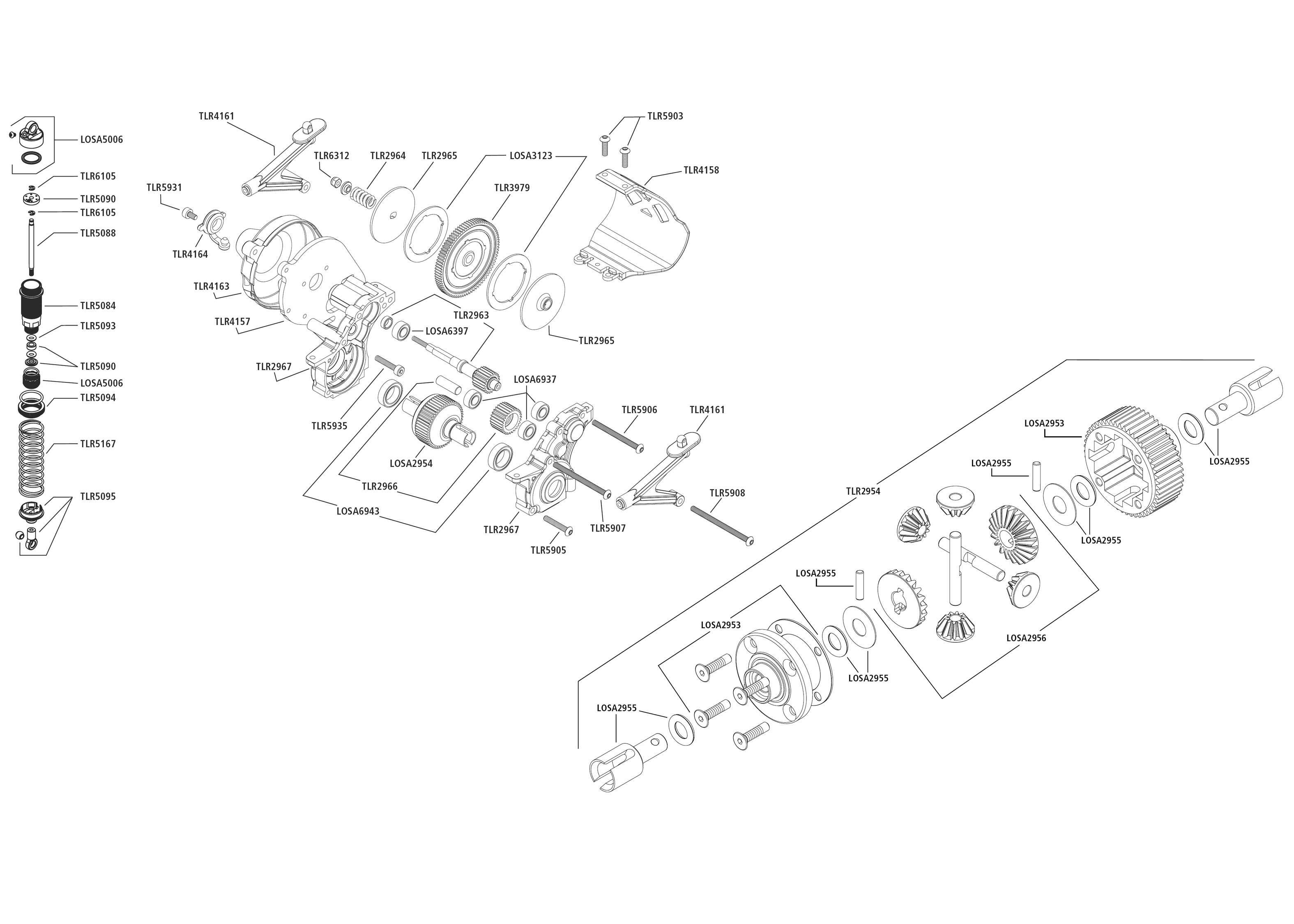 losi 22s drag car exploded view