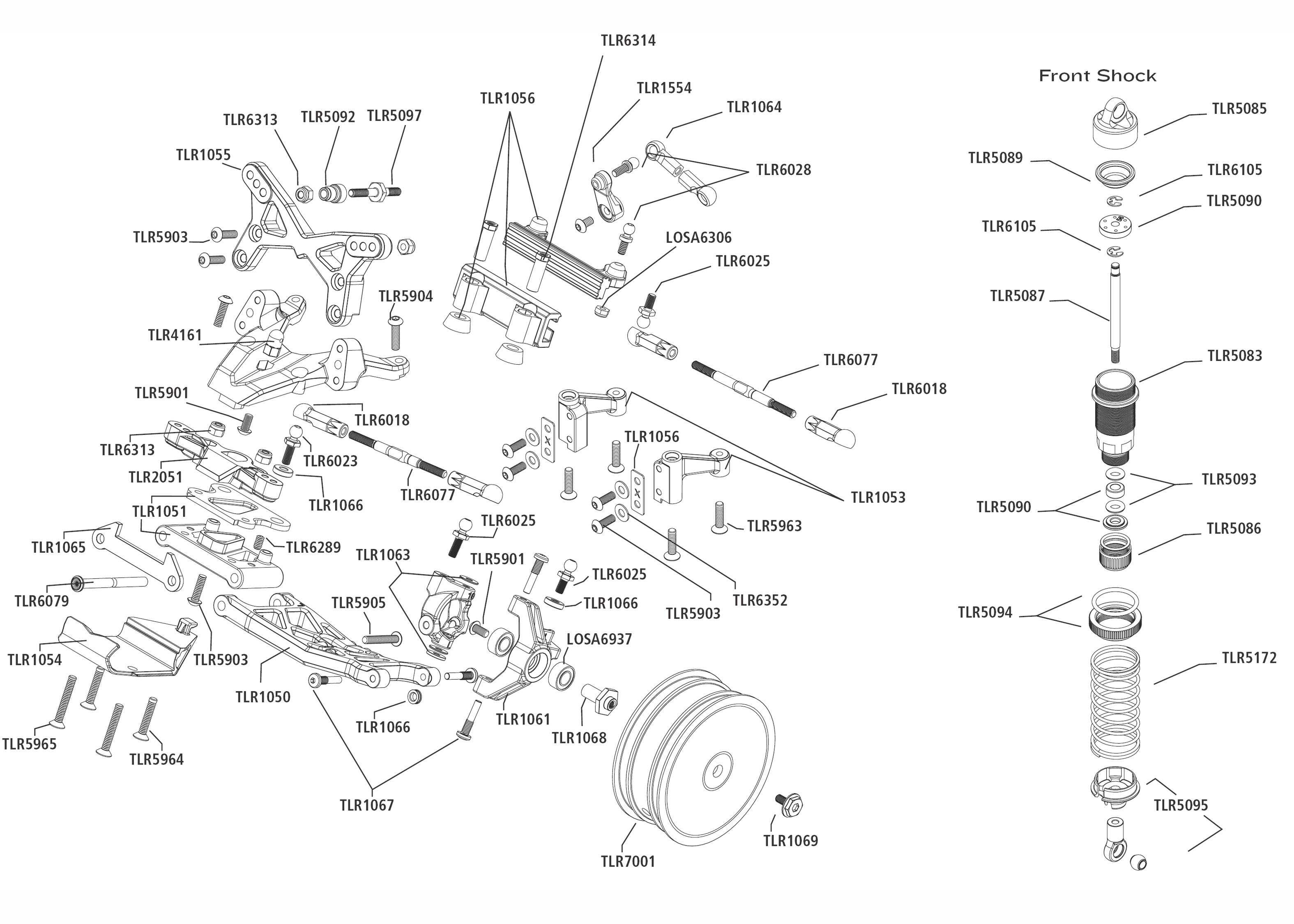 Exploded view: Losi 22 1:10 2WD Race Buggy Kit - Rear part | Astra