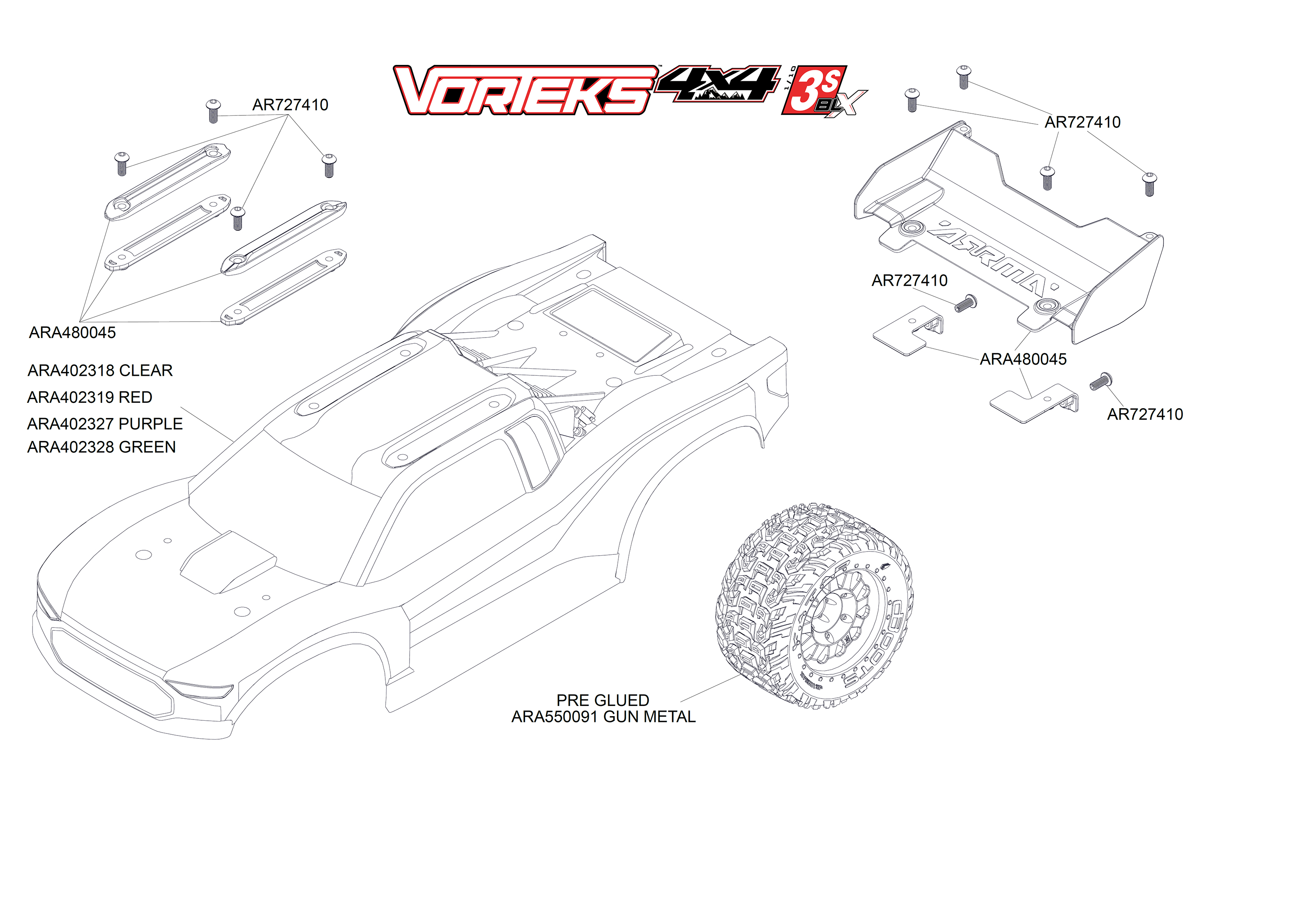 arrma vorteks exploded view