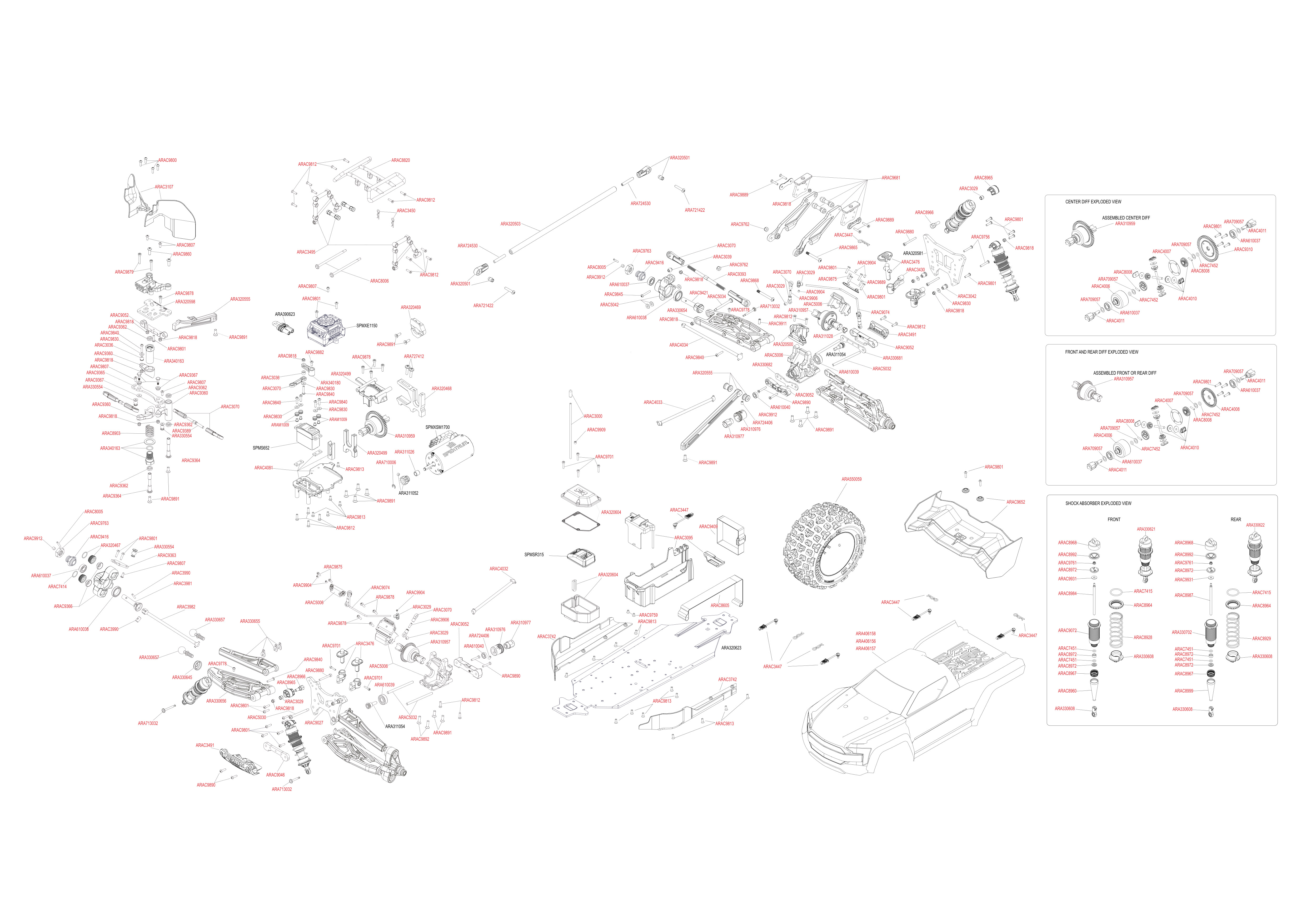 arrma kraton 6s exb exploded view