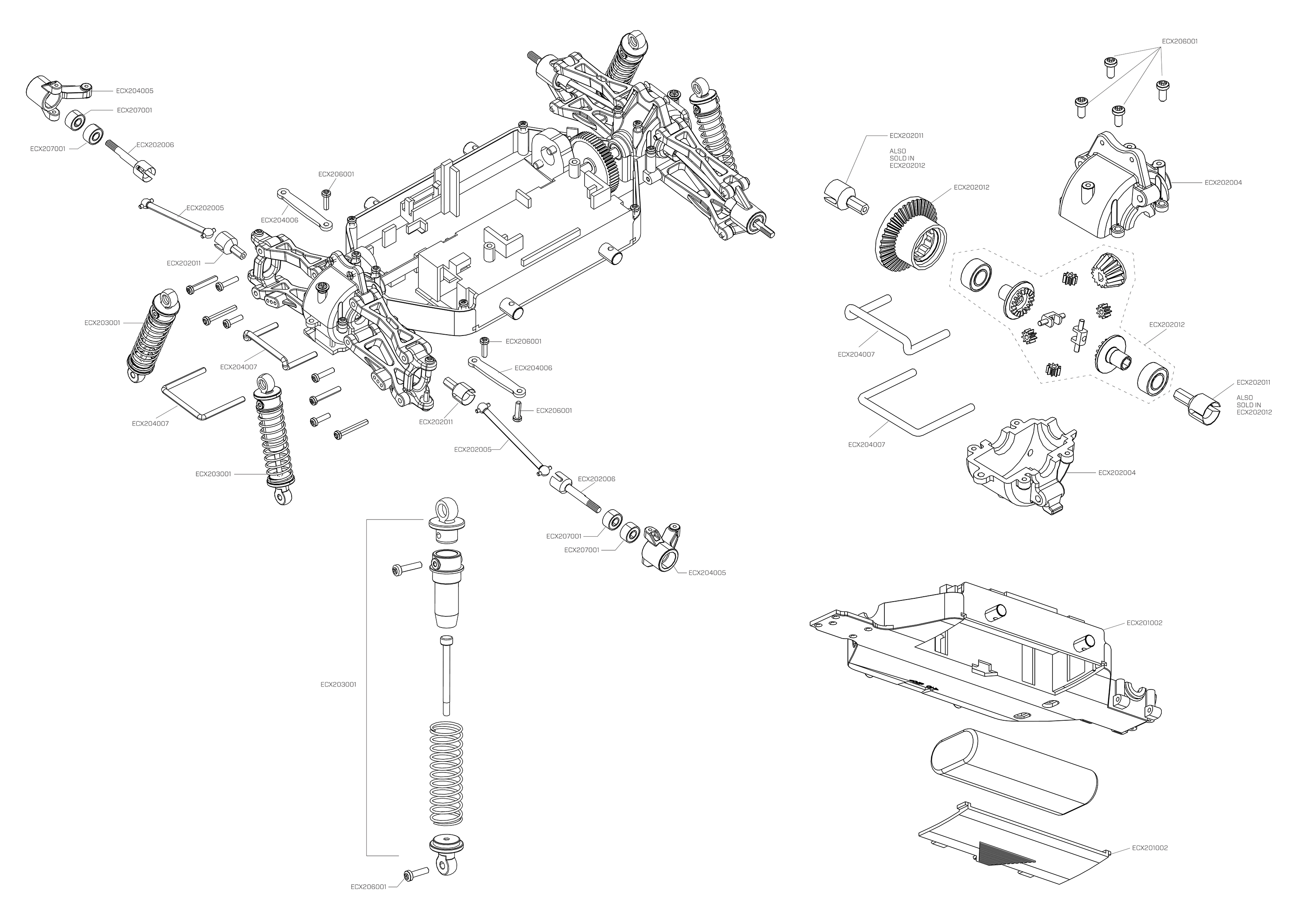 Exploded view ECX Torment Short Course 1 24 4WD RTR Front part