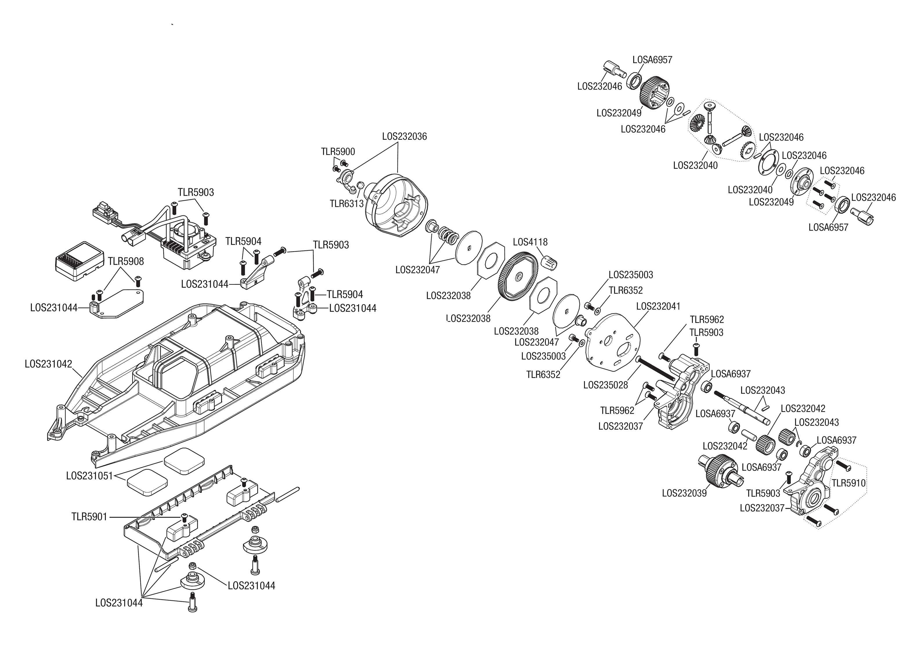 losi 22s drag car exploded view