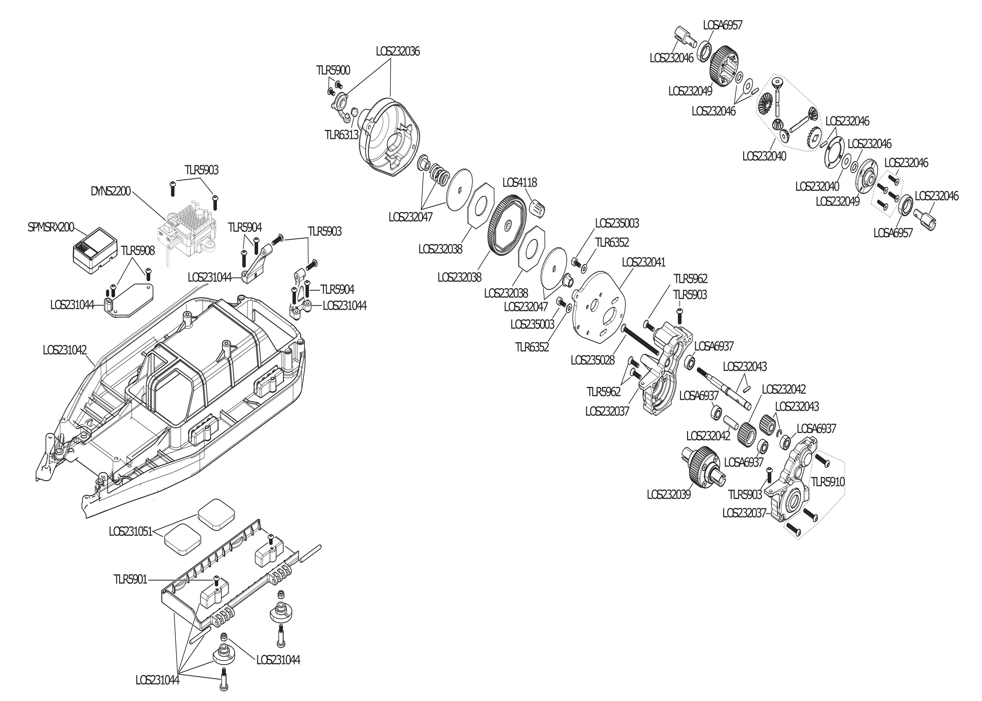 losi 22s drag car exploded view