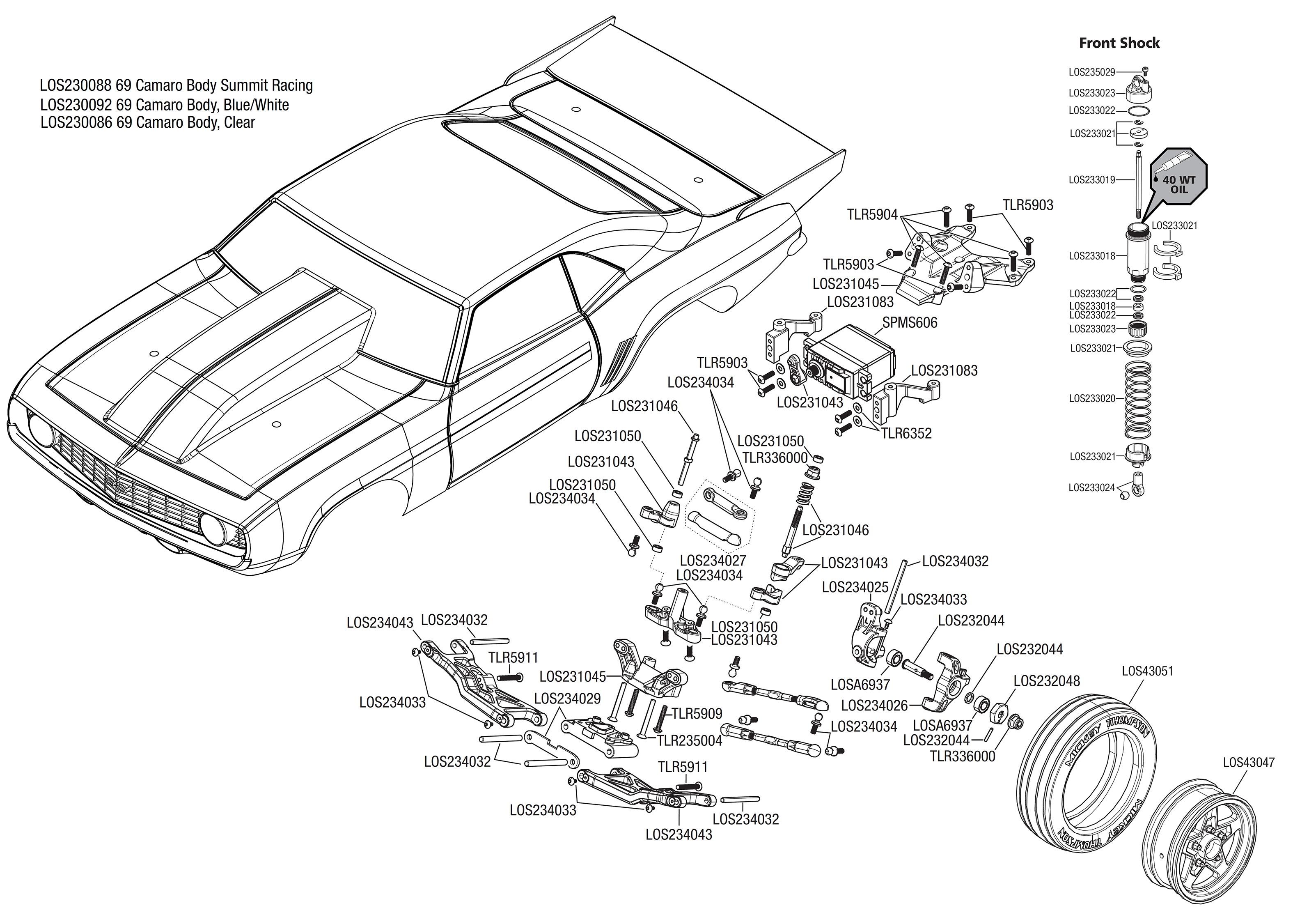 losi 22s drag car exploded view