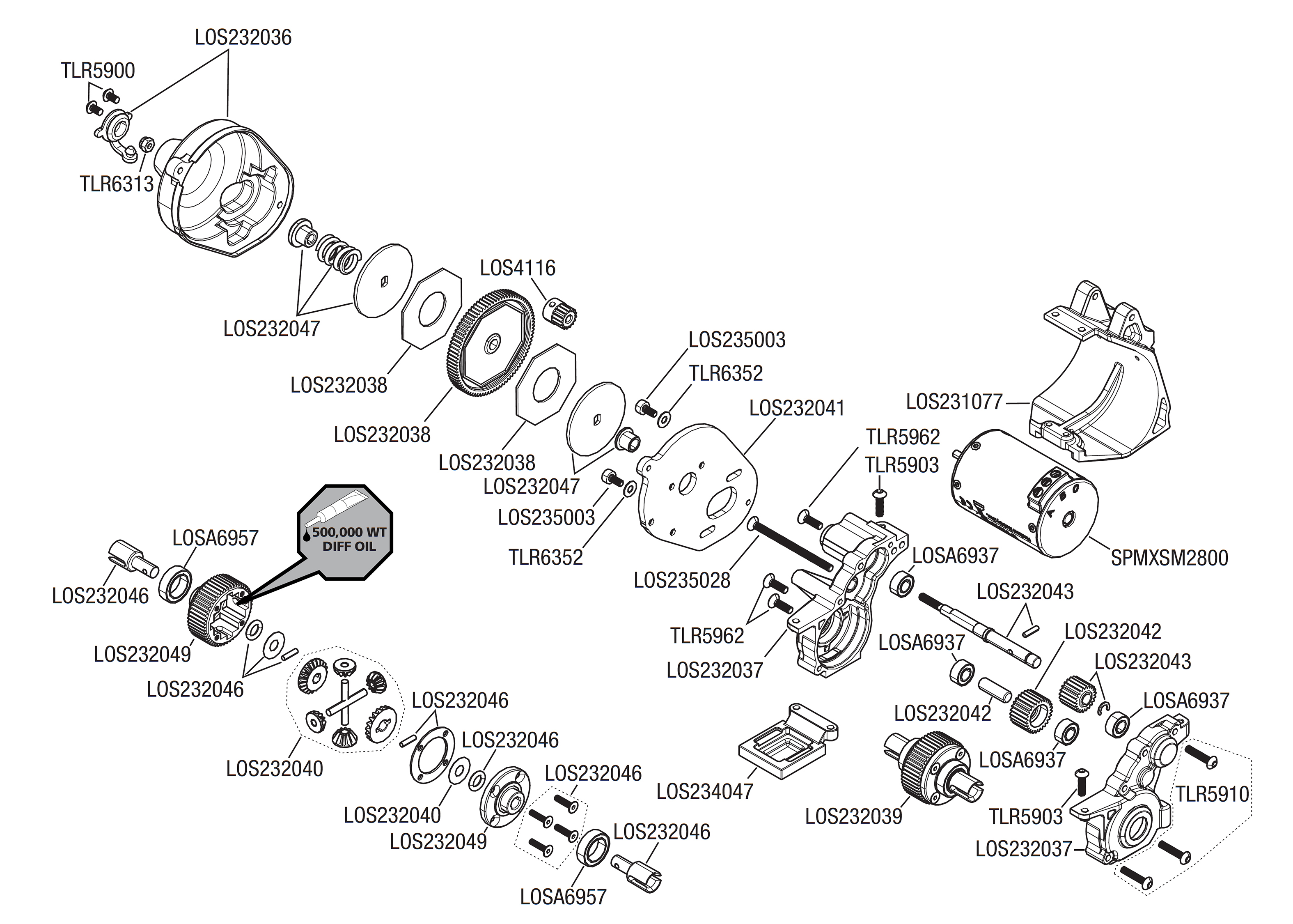 losi 22s drag car exploded view