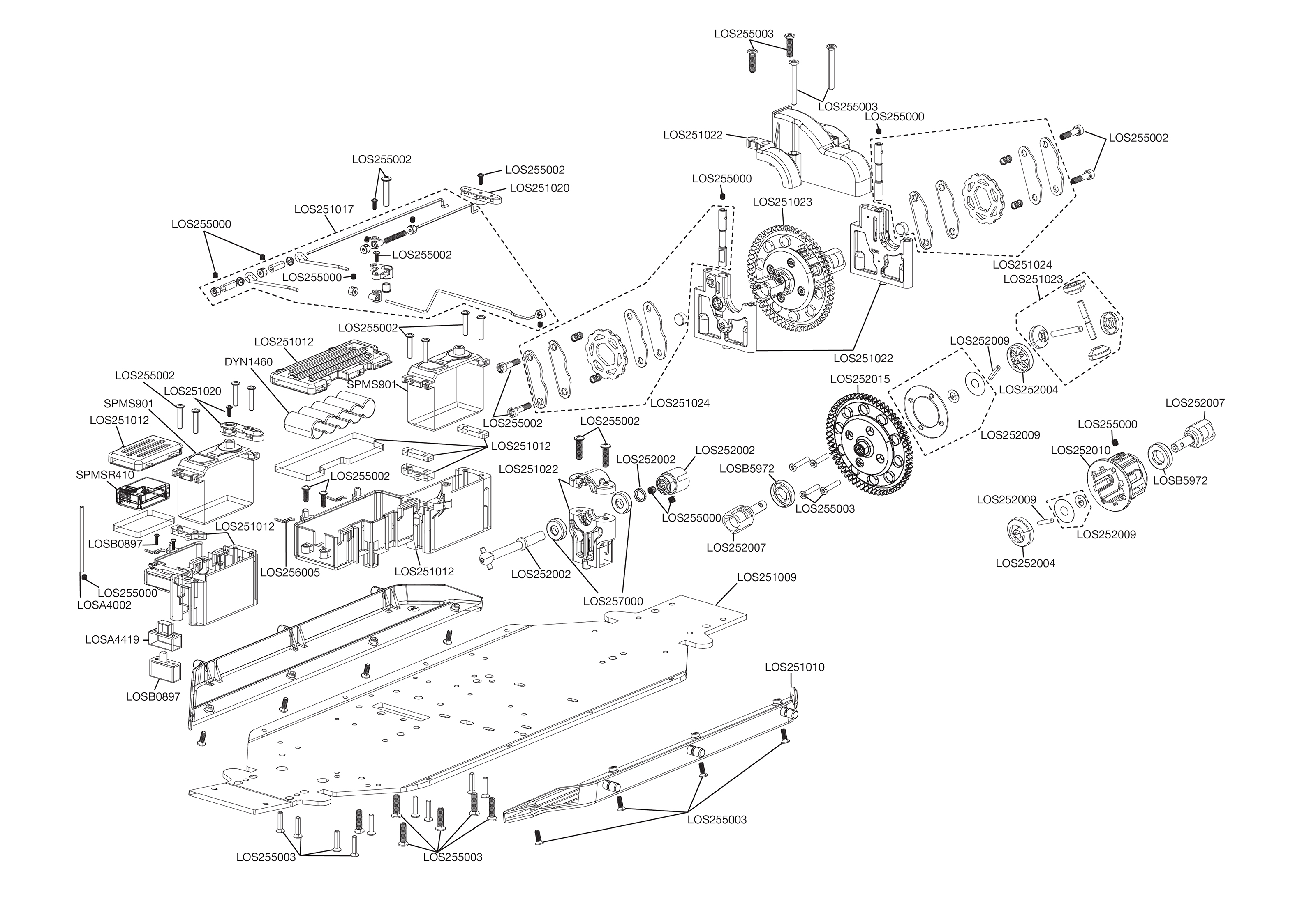 losi dbxl e 2.0 exploded view