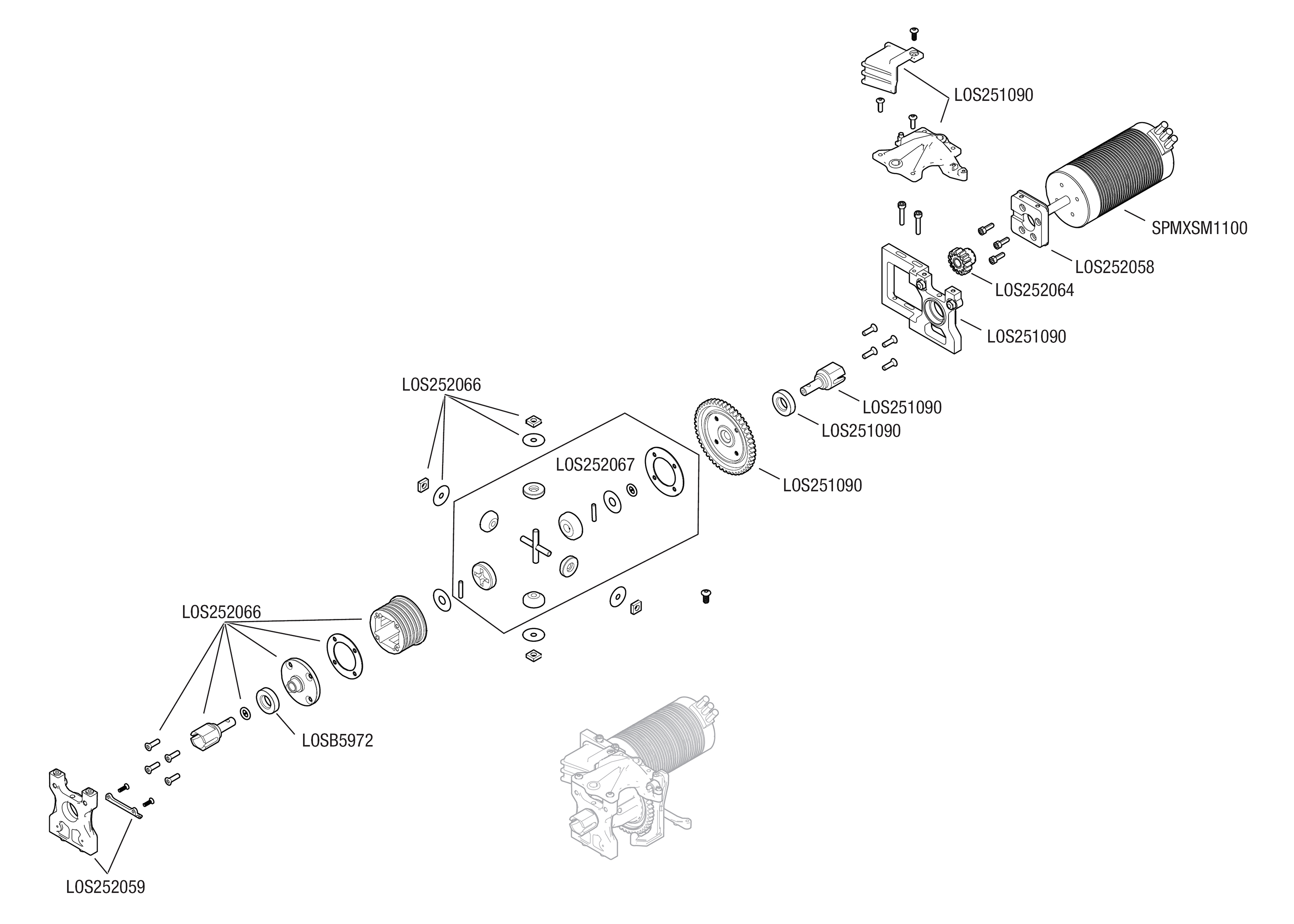 losi dbxl e 2.0 exploded view