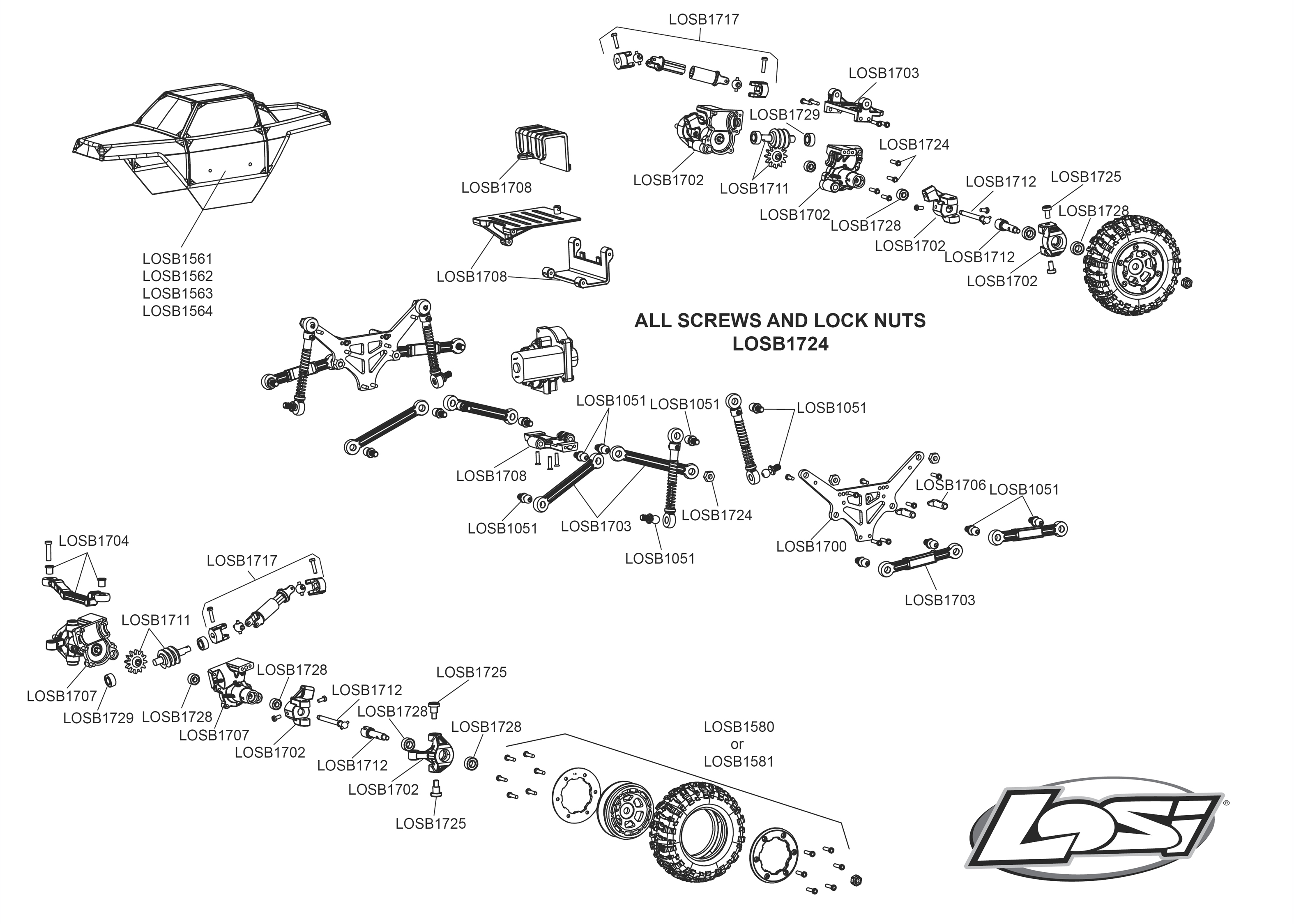 Exploded view Losi Micro Rock Crawler 1 24 RTR Chassis Astra