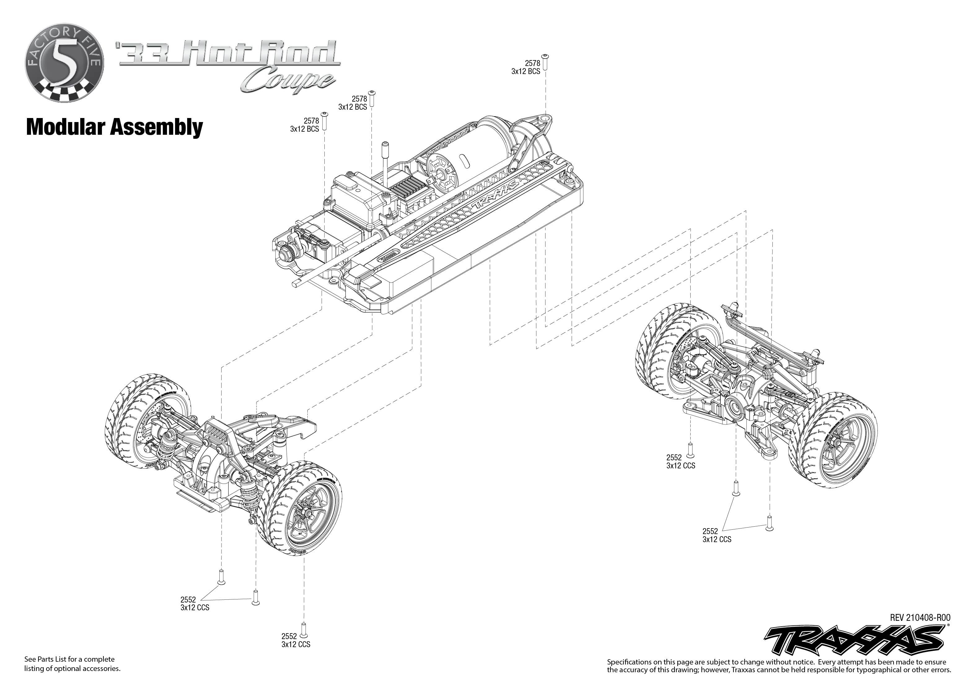 Exploded view: Traxxas Factory Five 35 Hot Rod Truck 1:9 RTR