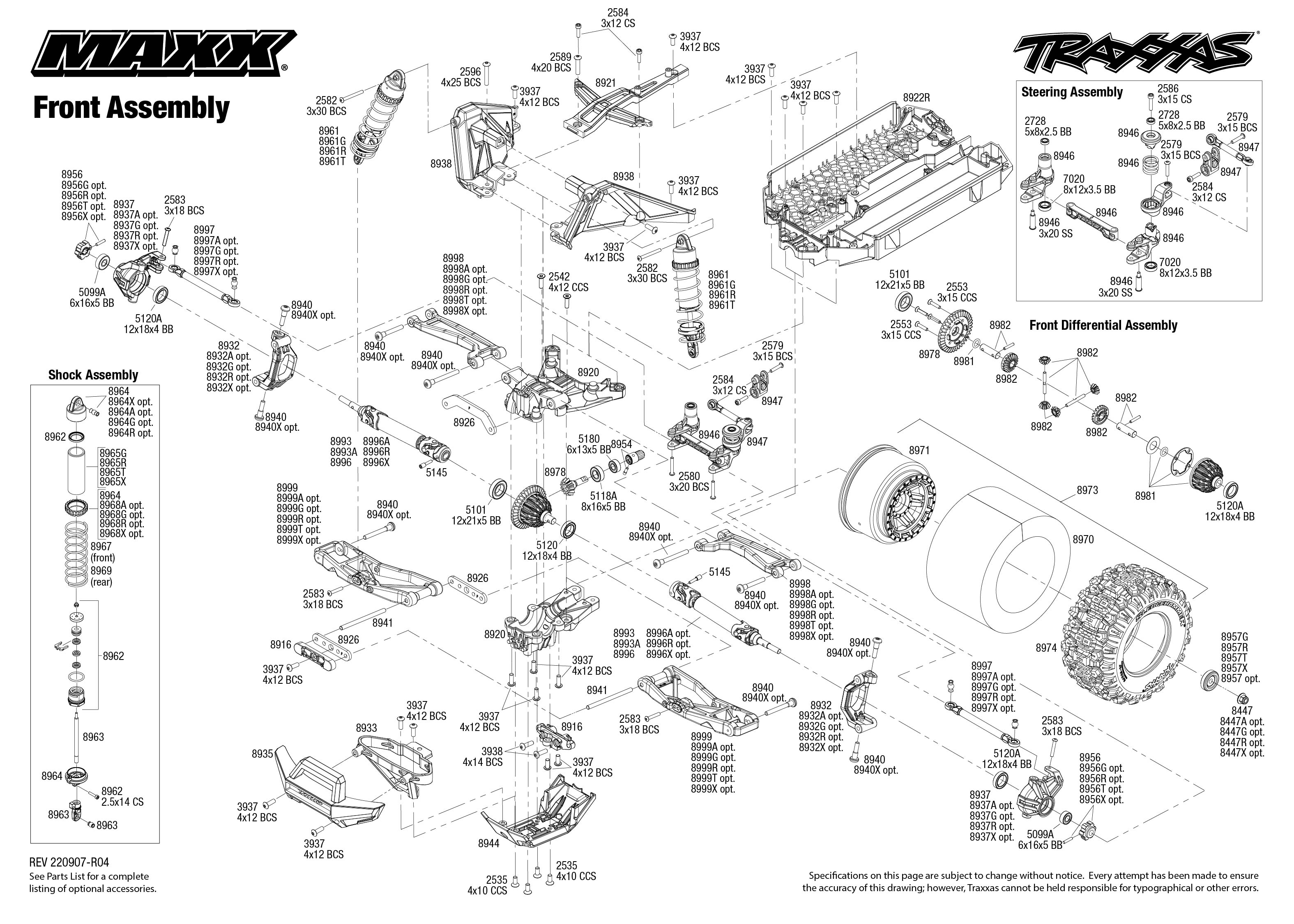 Exploded View Traxxas Maxx 18 4wd Tqi Rtr Front Part Astra 1330