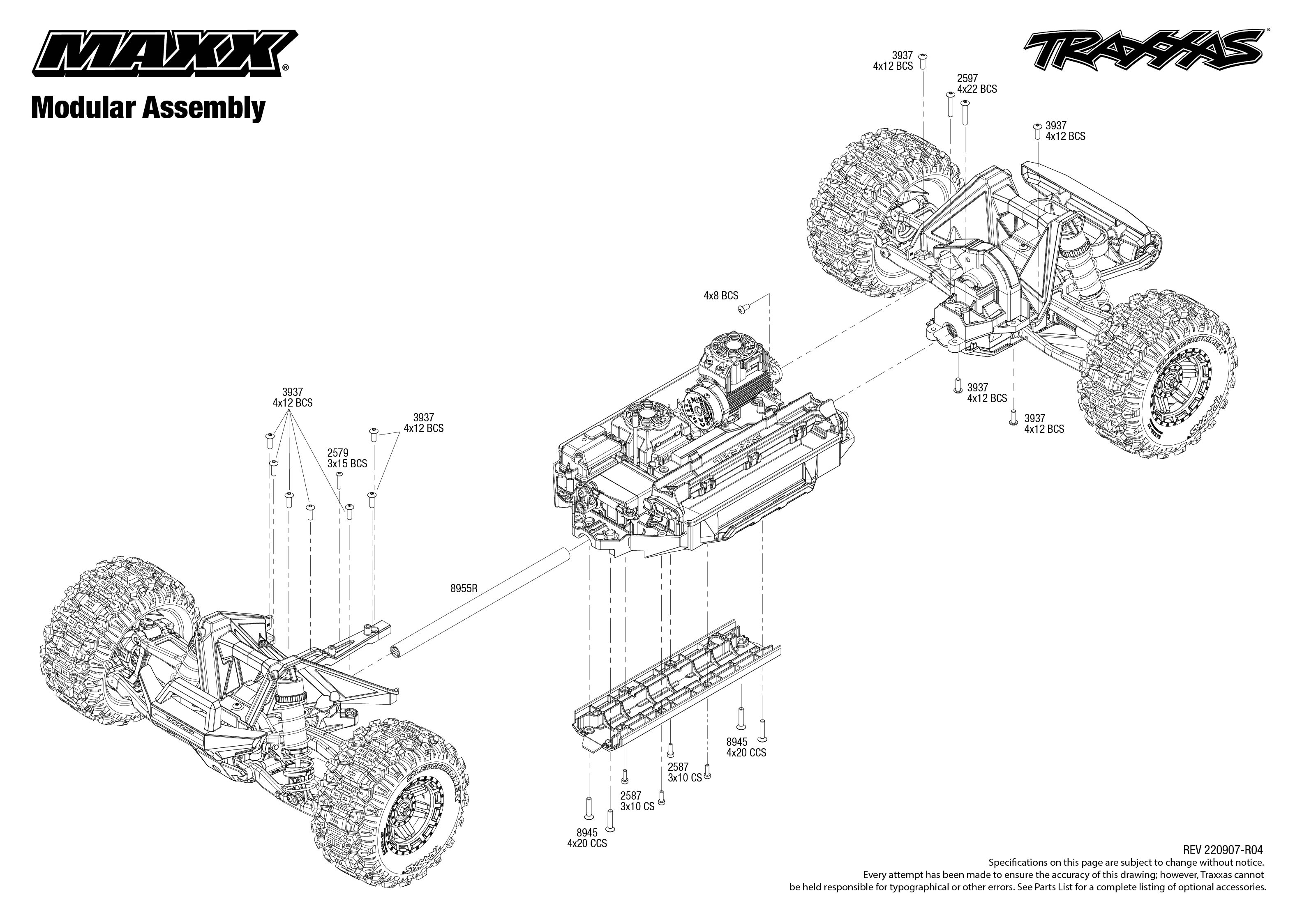 Exploded view: Traxxas Maxx 1:8 4WD TQi RTR - Modular assembly | Astra