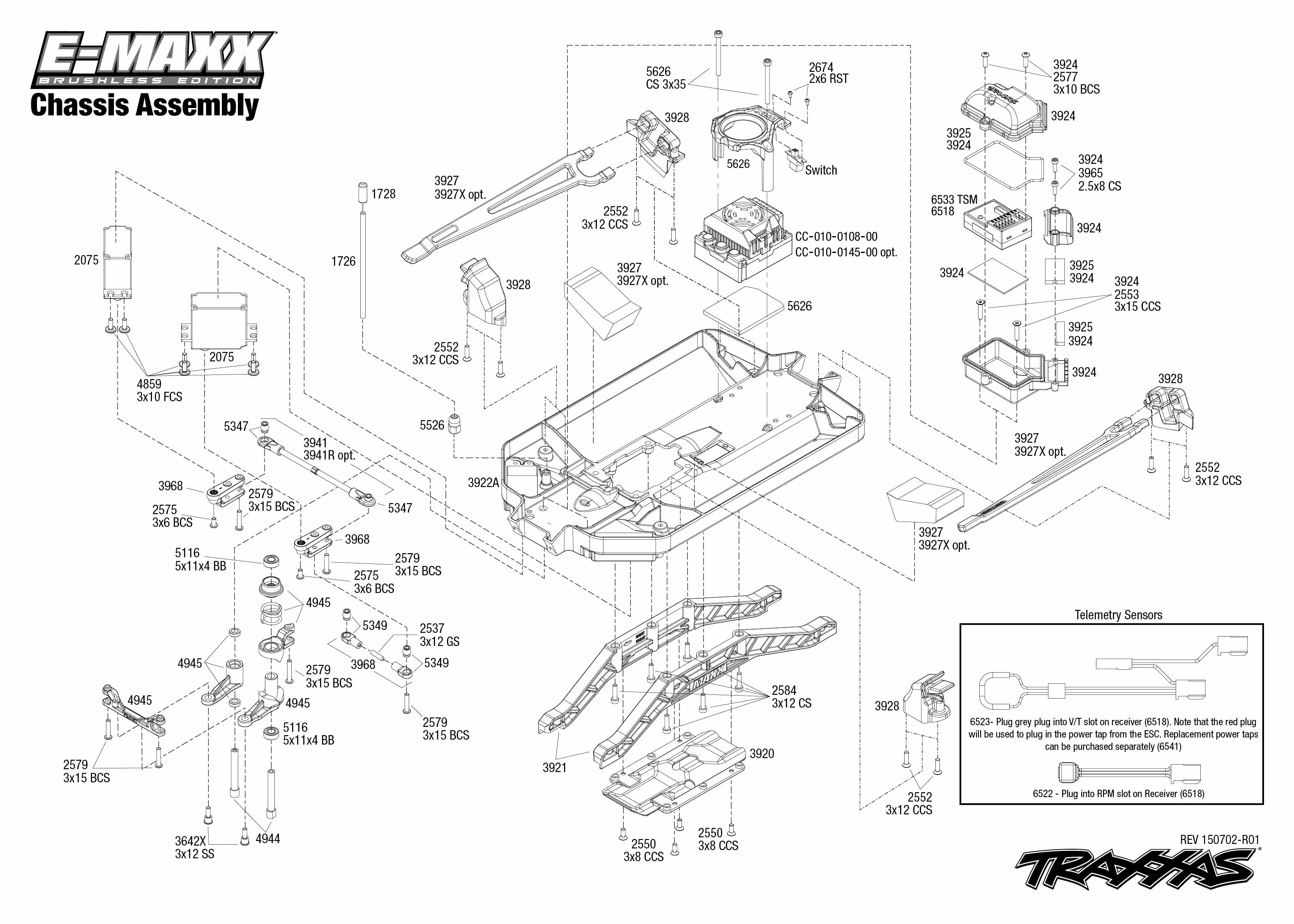 exploded view of traxxas ultimate slash chassis