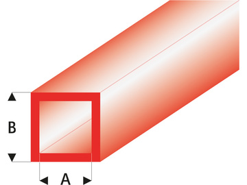 Raboesch profil ASA trubka čtvercová transparentní červená 2x3x330mm (5) / KR-rb434-53-3