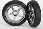 Traxxas Tires & wheels, 5-spoke chrome wheels, tires (2) (front)