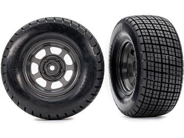 Traxxas Tires & wheels 2.2/3.0", dirt oval graphite gray wheels, Hoosier tires (2) (4WD front/rear, / TRA10474
