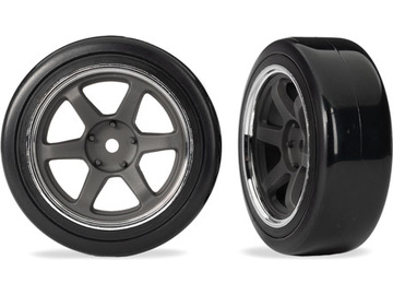 Traxxas Tires & wheels 1.9", six spoke graphite gray wheels, Drift hard tires (front) (2) / TRA10574