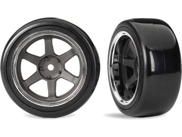 Traxxas Tires & wheels 1.9", six spoke graphite gray wheels, Drift hard tires (wide, rear) (2) / TRA10575