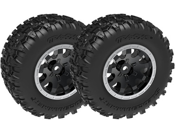 Traxxas Tires & wheels 2.1/2.6", black with satin beadlock wheels, Sledgehammer tires (rear) (2) / TRA10770-STBLK