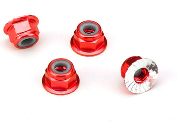 Traxxas Nuts, M4 aluminum, flanged, serrated (red) (4) / TRA1747A