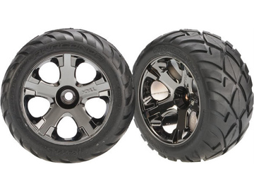 Traxxas Tires & wheels 2.8", All-Star black chrome wheels, Anaconda tires (pair) (nitro front) / TRA3777A