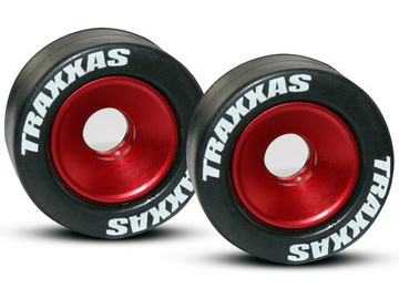 Traxxas Wheels, aluminum (red-anodized) (2)/ 5x8mm ball bearings (4)/ axles (2)/ rubber tires (2) / TRA5186