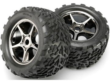 Traxxas Tires & wheels 3.8", Gemini black chrome wheels, 17mm splined hub (2) / TRA5374X