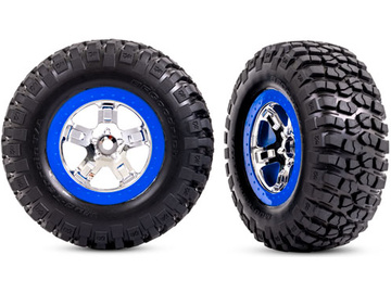 Traxxas Tires & wheels 2.2/3.0", SCT chrome/blue wheels, BFGoodrich KM2 tires (2) (2WD front) / TRA5869A
