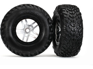 Traxxas Tires & wheels 2.2/3.0", SCT Split-Spoke satin chrome-black, SCT S1 tire (2) / TRA5975X