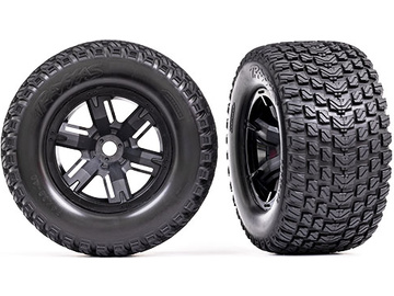 Traxxas Tires & wheels, X-Maxx black wheels, Gravix tires, foam inserts (left & right) / TRA7877